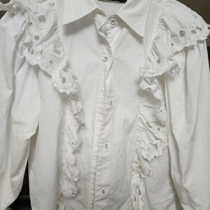Elegant White Ruffled Blouse